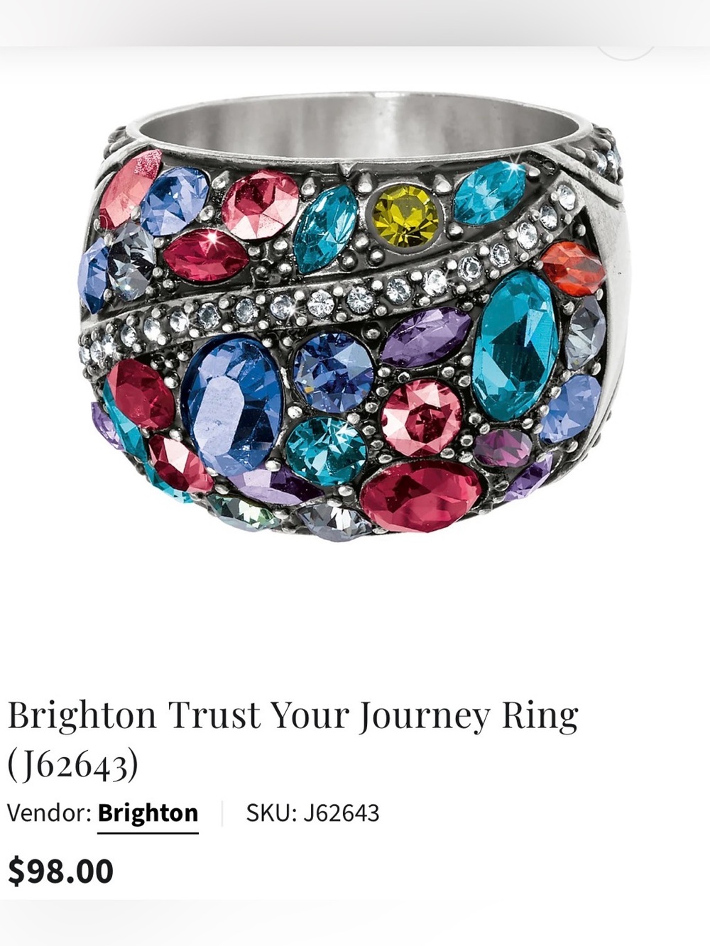 🌸 BRIGHTON SWAROVSKI CRYSTAL ‘TRUST YOUR JOURNEY’ RING SZ 8